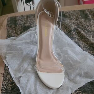 Fashion Nova White Heels with Transparent Design
